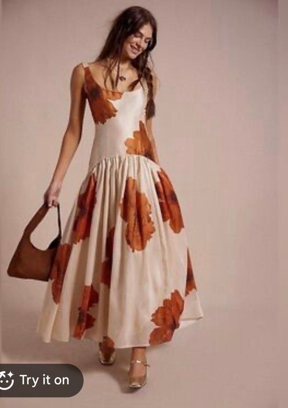 Hutch The Ridge Maxi Sleeveless Dress Brown Beige Floral Size 10